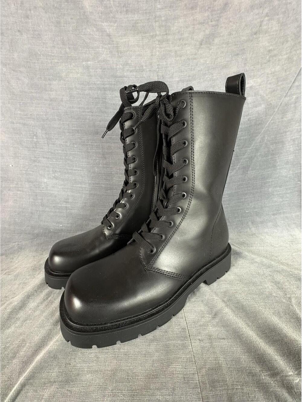 Zara Black Combat Boots Womens EU 41 US 8 Lace Up Side Zip NWT
